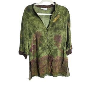 Vintage Breeze women's art to wear Tunic Top sz xl buttons slits artsy lagenlook